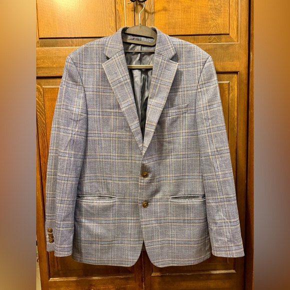 Michael Kors 38R Blue Plaid Men's Sport Coat Classic Fit Windowpane Blazer